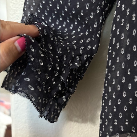 Rebecca Taylor Sheer, Feminine Navy Blue and White Clip Dot Silk/Viscose Blouse - Picture 4 of 15